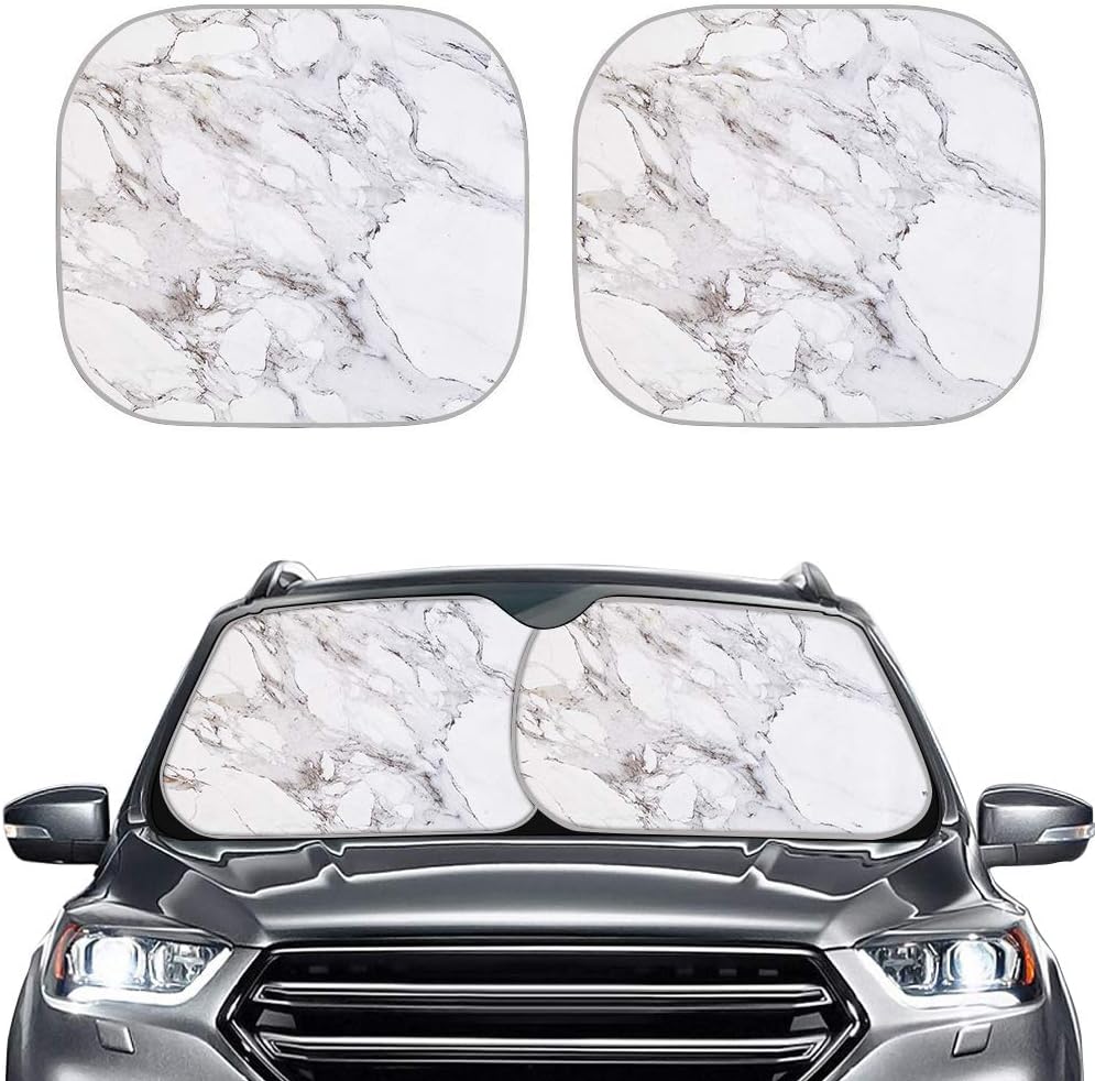 Renewold Luxury White Marble Grey Windshield Sunshade for Car SUV Truck Foldable UV Ray Reflector Front Window Sun Shade Visor Shield Cover