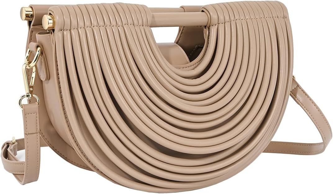 Half-Moon Clutch Purse for Women Wedding Woven Evening Shoulder Bag Top Handle Gold Party Prom Handbag