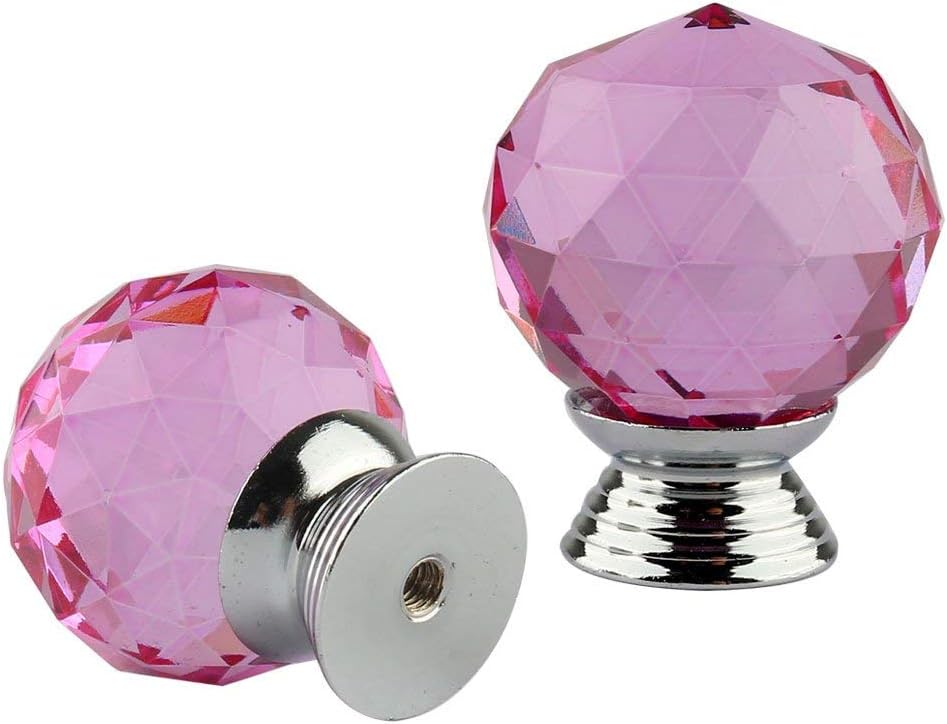 10 Pcs Dresser Crystal Knobs 30mm Glass Pull for Cabinets and Drawers Knobs for Dresser Drawers and Kitchen Pink