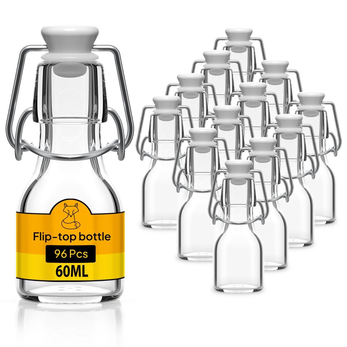 96x Bouteille en Verre avec Bouchon Mécanique 60ml - Bouteilles vides à remplir huile d'olive, bière, jus, liqueur