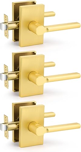 EHOMEWARE Paquete de 3 pomos de puerta de paso, manijas de puerta de latón satinado sin llave, manijas de puerta interior en acabado dorado, manijas