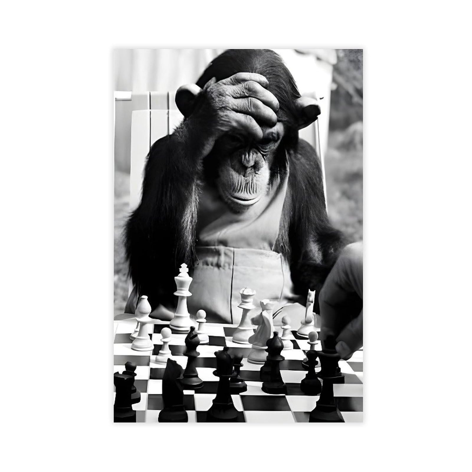 NCUDANK Monkey Playing Chess Abstract Art Poster Canvas Poster Wall Art Decor Print Picture Paintings for Living Room Bedroom Decoration 12x18inch(30x45cm)