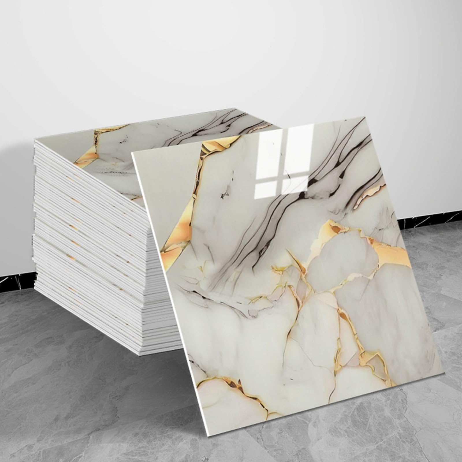 Wall Tile Stickers, Marble Effect Vinyl Floor Tiles, 20pcs-30x30cm Self-Adhesive Peel & Stick Wall/Floor Stickers, Waterproof Removable Decor (20pcs-30x30cm,1129)