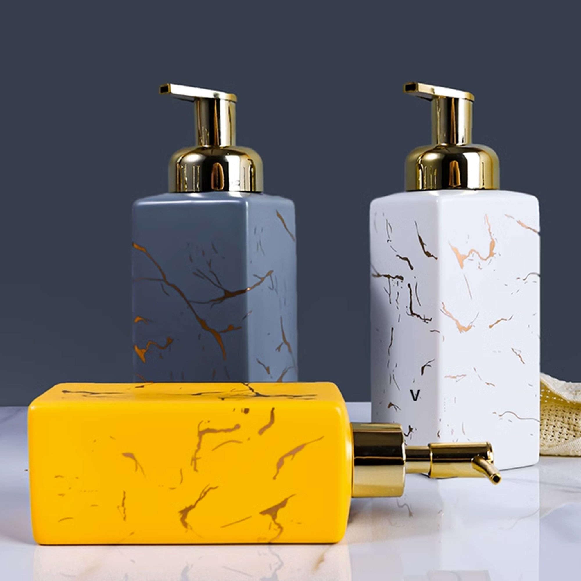 Marmurowa ceramiczna spieniająca pianka sześcienna Złota pompka, ręczny dozownik piany, do łazienki i kuchni(Grey,Lotion Bottle)
