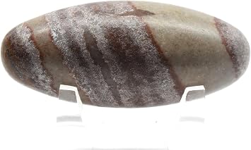 2.7" 85g Shiva Lingham Lingam Stone Polished Natural Striped Narmada River Gemstone Crystal Mineral Specimen - India + One Polished Clear Quartz Cabochon