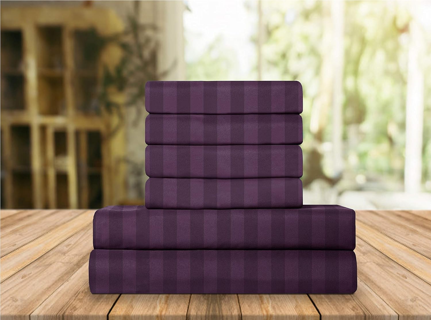 Parure de lit violet sangria en microfibre rayée pour lit jumeau