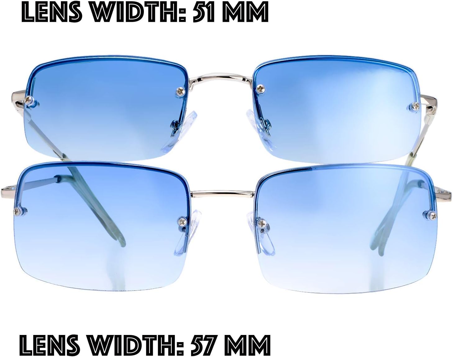 The Fresh Minimalist Small Rectangular Sunglasses Clear Eyewear Spring Hinge - Gift Box Package (204-Silver, Gradient Blue, 51) - Image 4