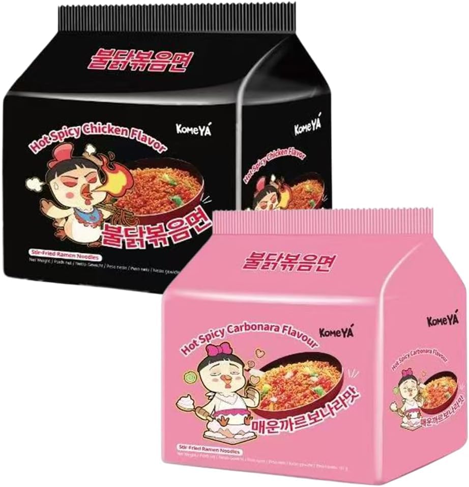 Komeya | Pack 10 de Mezclados Fideos ramen salteados coreanos - Hot Chicken Ramen Picante Buldak y Carbonara 131g
