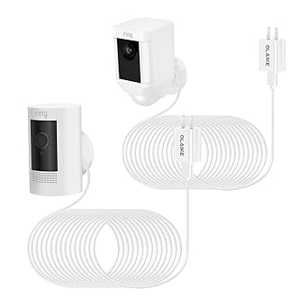OLAIKE 26ft/8m Charge Cable with DC Power Adapter(2 Pack) Compatible with Stick Up Cam Battery 3rd/2nd Gen/Plug-in & Spotlight Cam Battery, Weatherproof Cable to Continuously Charge Your Camera,White