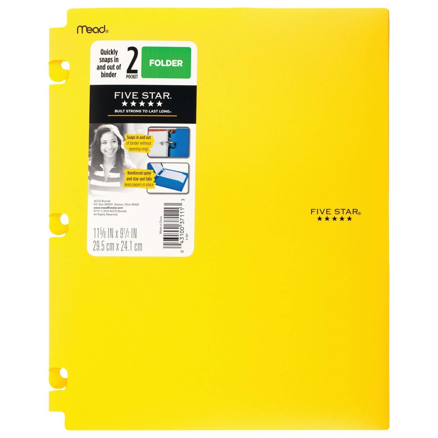 Einrastbare Kunststoff-Ordner für Ordner, 2 Taschen, fünf Sterne, Maße: 24,1 x 29,6 cm, Blattkapazität: 120 (gelb)