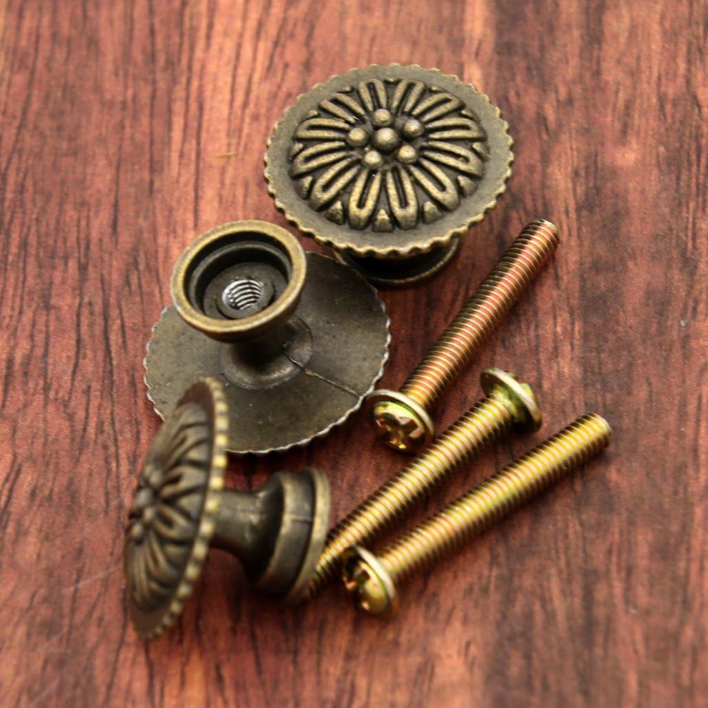 LXZ 8 PCs Vintage Knob Handles with Distressed Antique Brass Finish –Small knob Pulls, Diameter 1.1-in (28.5 mm) Height 0.9-in (23 mm)