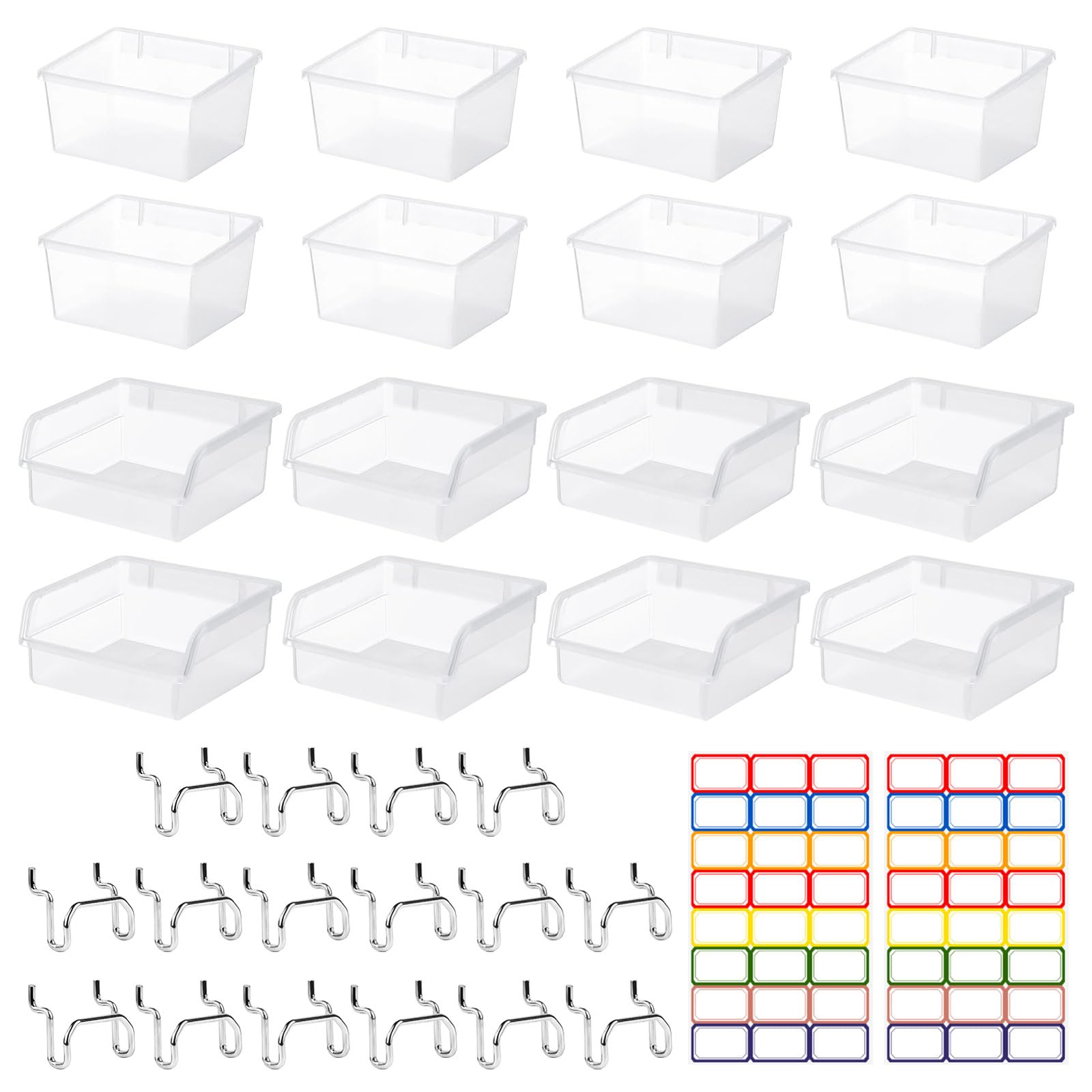 32 Pcs Kit Accessori per Pannello Forato, 16 Scatola Trasparente e 16 Ganci per Pannelli Forati, Gancio per Portautensili Pannello Porta Attrezzi da Parete Accessori per Gaming Pegboard Garage Negozio