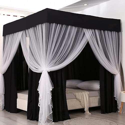 SCMTY Toldo de cama de 4 postes de esquina de princesa y bonita mosquitera para cama de niñas, dormitorio de adultos, habitaciones de niños red de