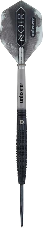‎Unicorn Steel Tip Darts Set - Noir - 90% Tungsten Barrels with Black Titanium Coating & Black Volute Points - 21 g, 22 g, 23 g, 24 g, 25 g or 26 g