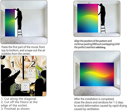 Miniatura 4 de Papel tapiz para Baño, papel de contacto con patrón colorido, arco iris, degradado, celosía, granja, fácil de limpiar, 59 pulgadas de ancho x 59