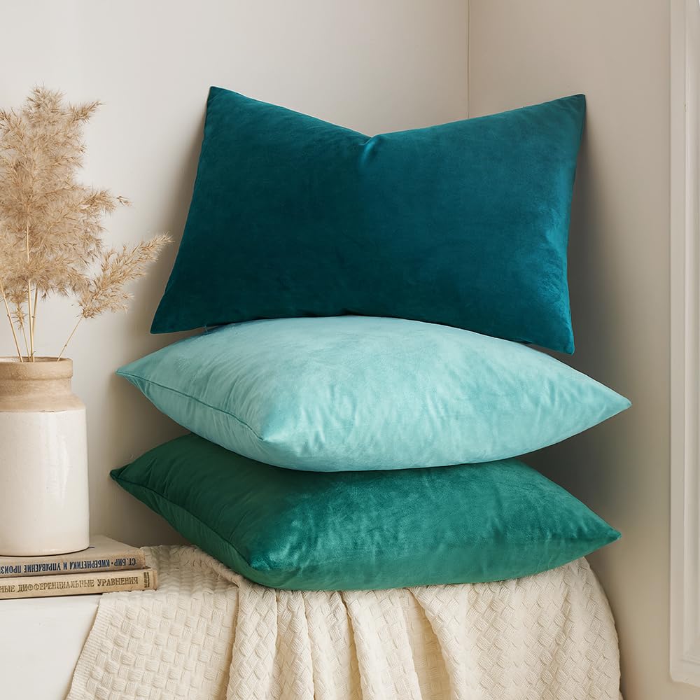 MIULEE Federe Cuscini per Camera da Letto Copricuscini in Velluto per Letto Matrimoniale Decorativi Federa per Salotto Soggiorno Elegante e Moderni Fodere Arredo 2 Pezzi 50X50 CM Blu Lago