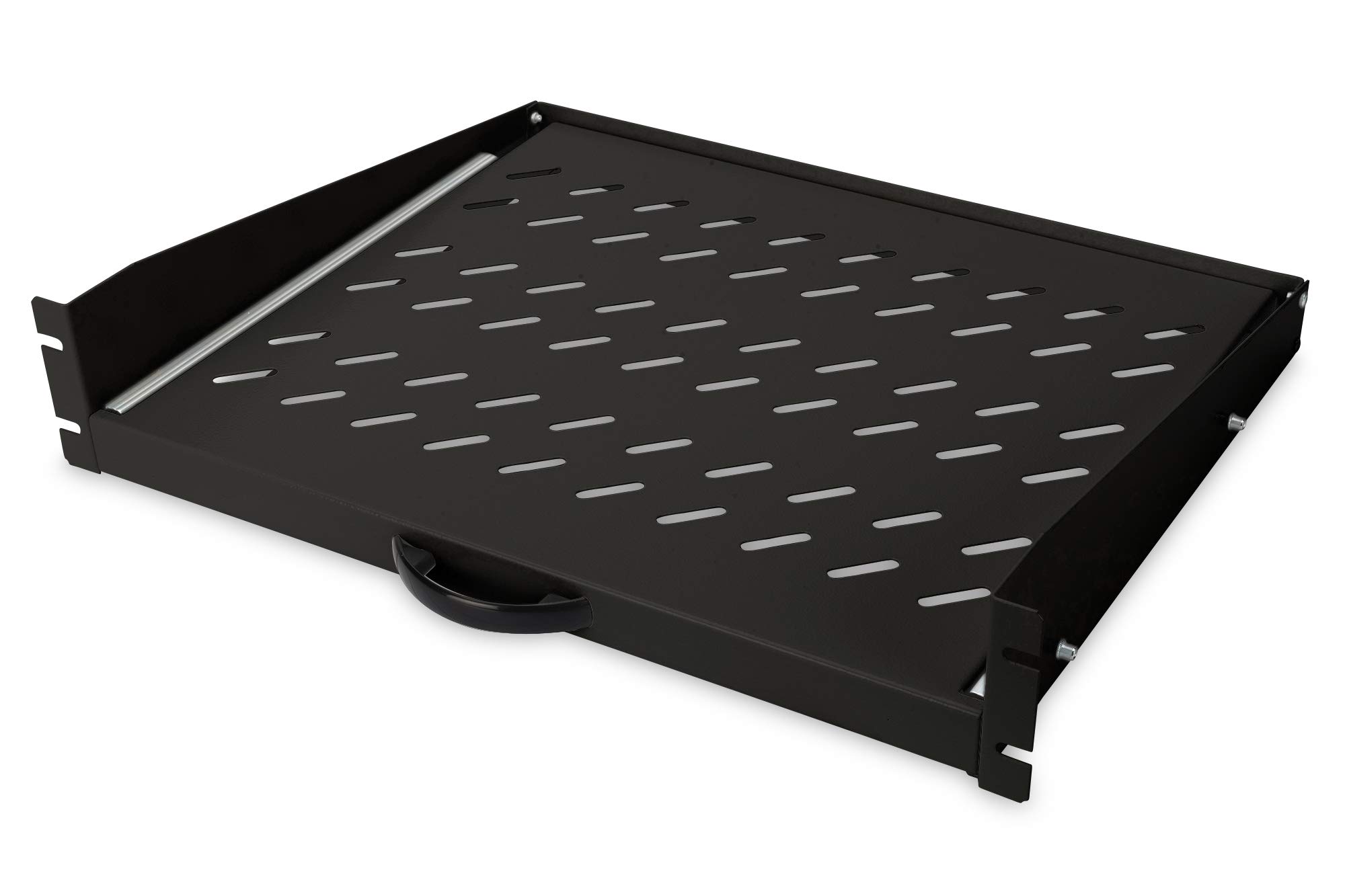 DIGITUS Estante extraíble – 19 Pulgadas 2U – 352 mm de Profundidad – Negro | Fijación delantera – Para armarios de red y servidores con una profundidad mínima de 450 mm – Capacidad de carga de 30 kg