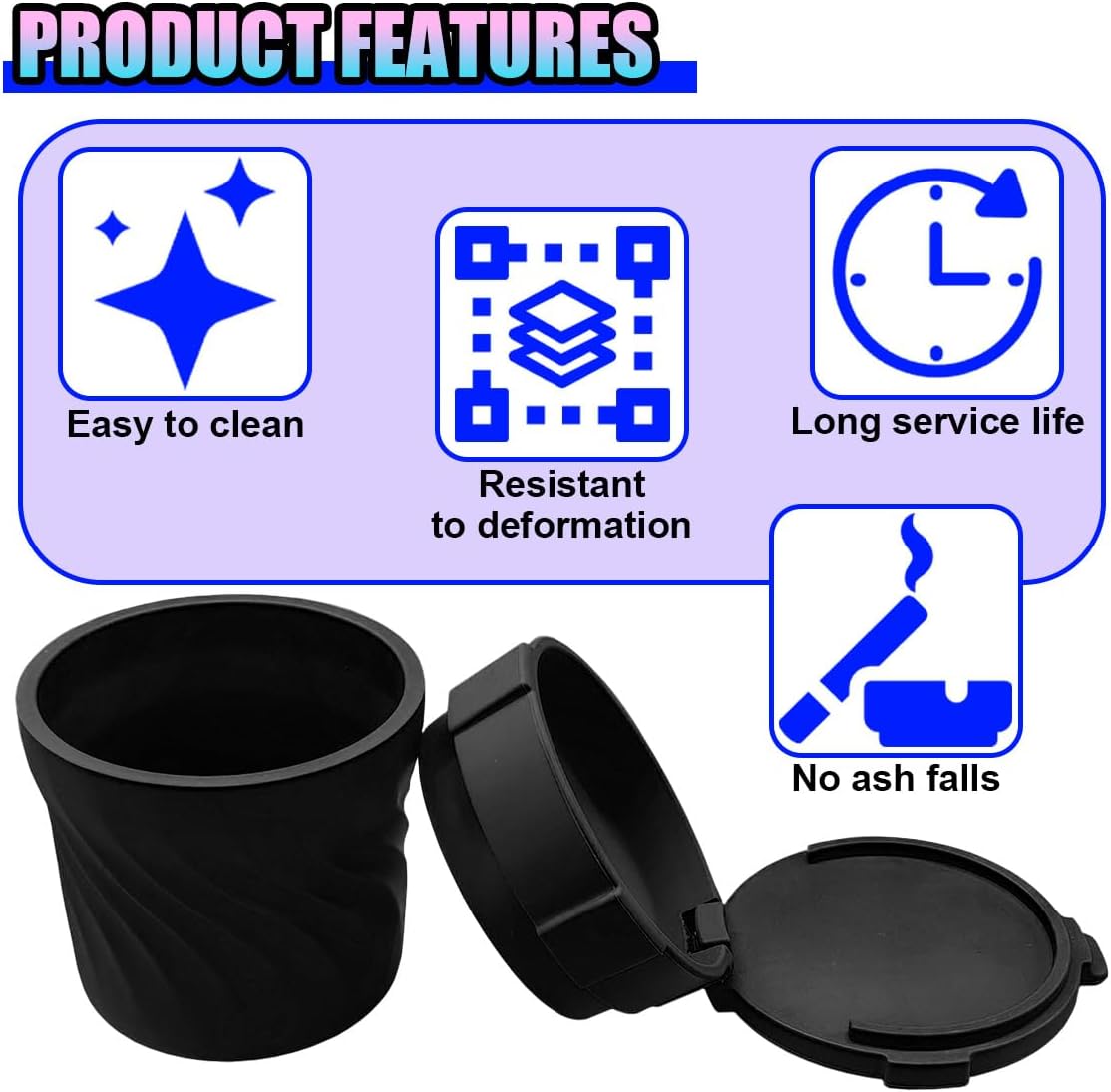 Smokeless Car Ashtray with Lid, Windproof & Odor Proof Auto Cup Holder Ashtray, Detachable Self-Extinguishing Cigarette Ash Container for Car Travel Home Office (Black)