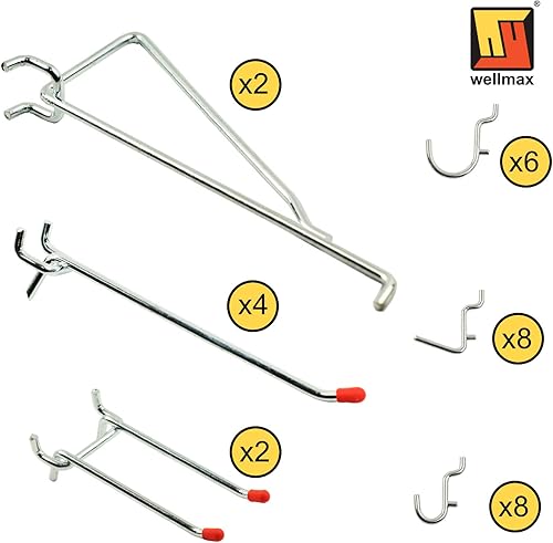 Miniatura 10 de Wellmax Juego de ganchos para tablero de clavijas de 188 piezas, juego de ganchos para tablero de clavijas de alta resistencia, perfecto para