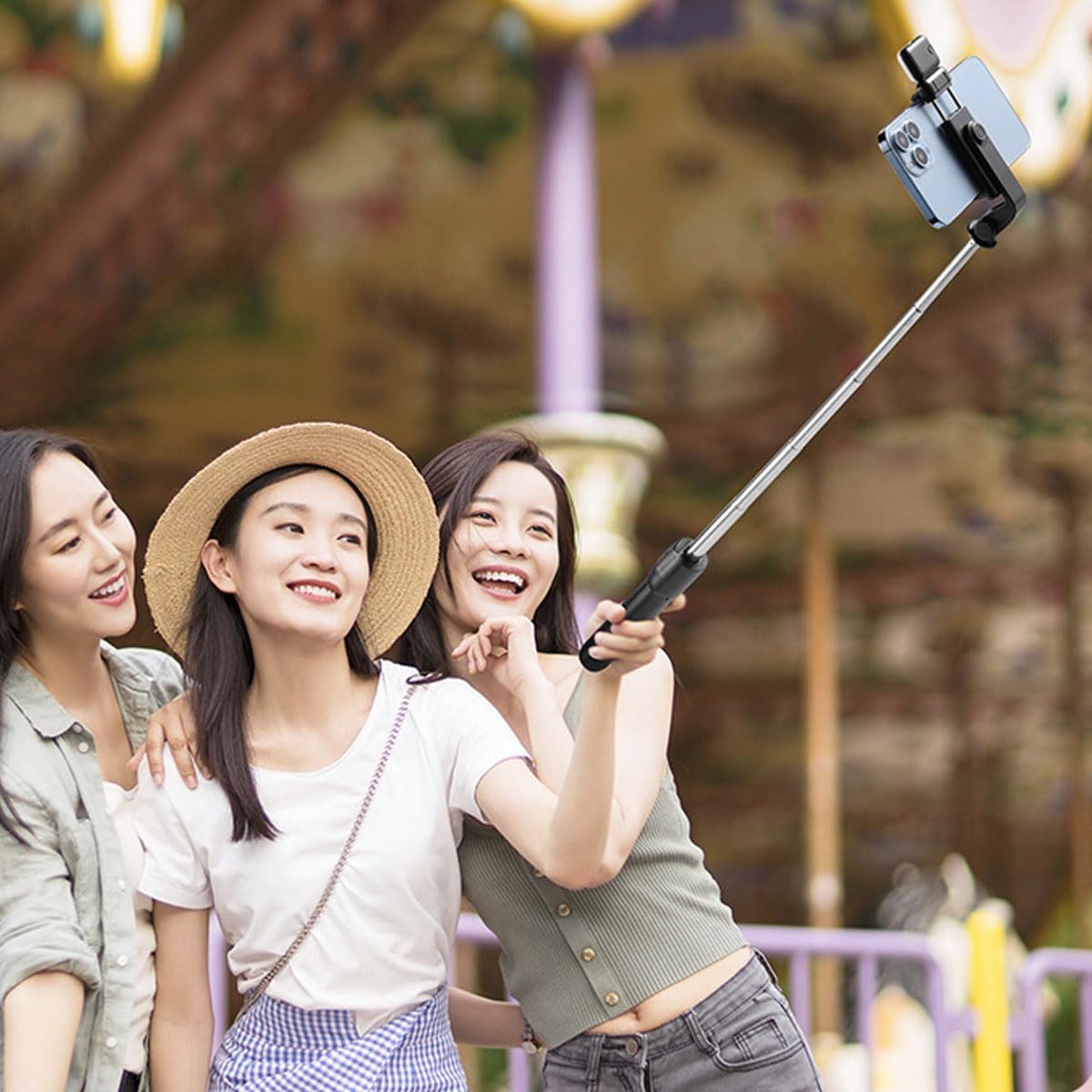 Statyw do telefonu 170.2 cm i kij do selfie, statyw podróżny do selfie iPhone, z uchwytem na telefon, obracany o 360°, wysuwany kij do selfie do iPhone'a do podróży, selfie, vloga, kompatybilny z