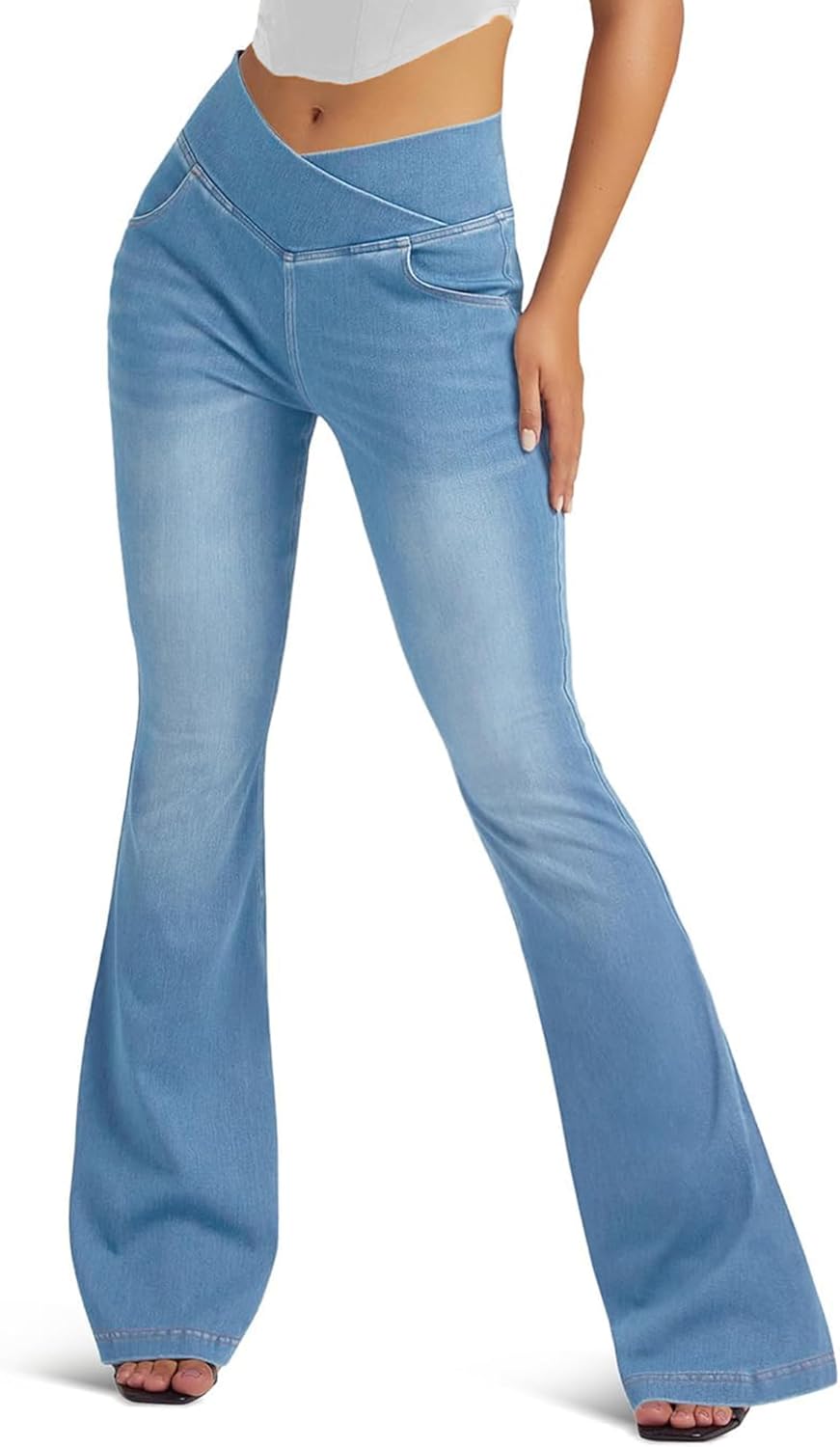 Women's Bell Bottom Jeans Low Waist Classic Stretch Flared Jeans Denim Bell Bottom Pants