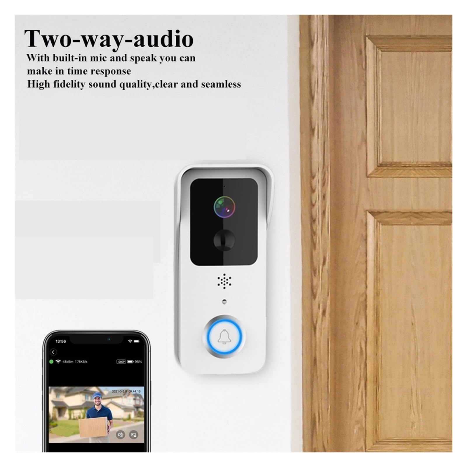 Portero automático. Timbre inalámbrico con video T32 1080P, cámara inteligente WiFi, compatible con aplicaciones 5G, banda dual, impermeable, visión nocturna, audio bidireccional. Videoportero(White)