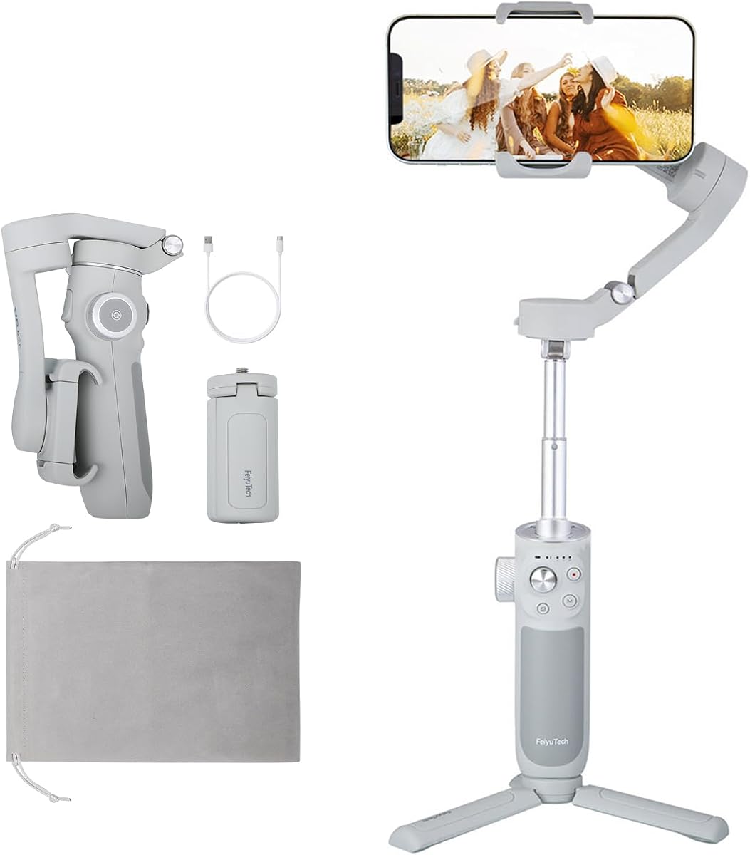 FeiyuTech VB 4 Smartphone Gimbal Stabilizer, 8.4" Extendable 3-Axis Rod | 8.4" Extension Pole, AI Tracking, Foldable & Portable, 0.57lb Payload, For iPhone & Android TikTok Vlog Live Video