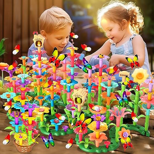 Image of Doloowee 238Pcs Flower Garden Building Toys for Girls 3 4 5 6 7 Year Old, Upgrade DIY Building Stacking Toys, STEM Preschool Educational Toddler Toys Brain Development Kindergarten Kids Toy | 238pcs washable, BPA-free DIY ower garden toy with box. Ultimate deluxe STEM gift for multiple kids ages 3-8.