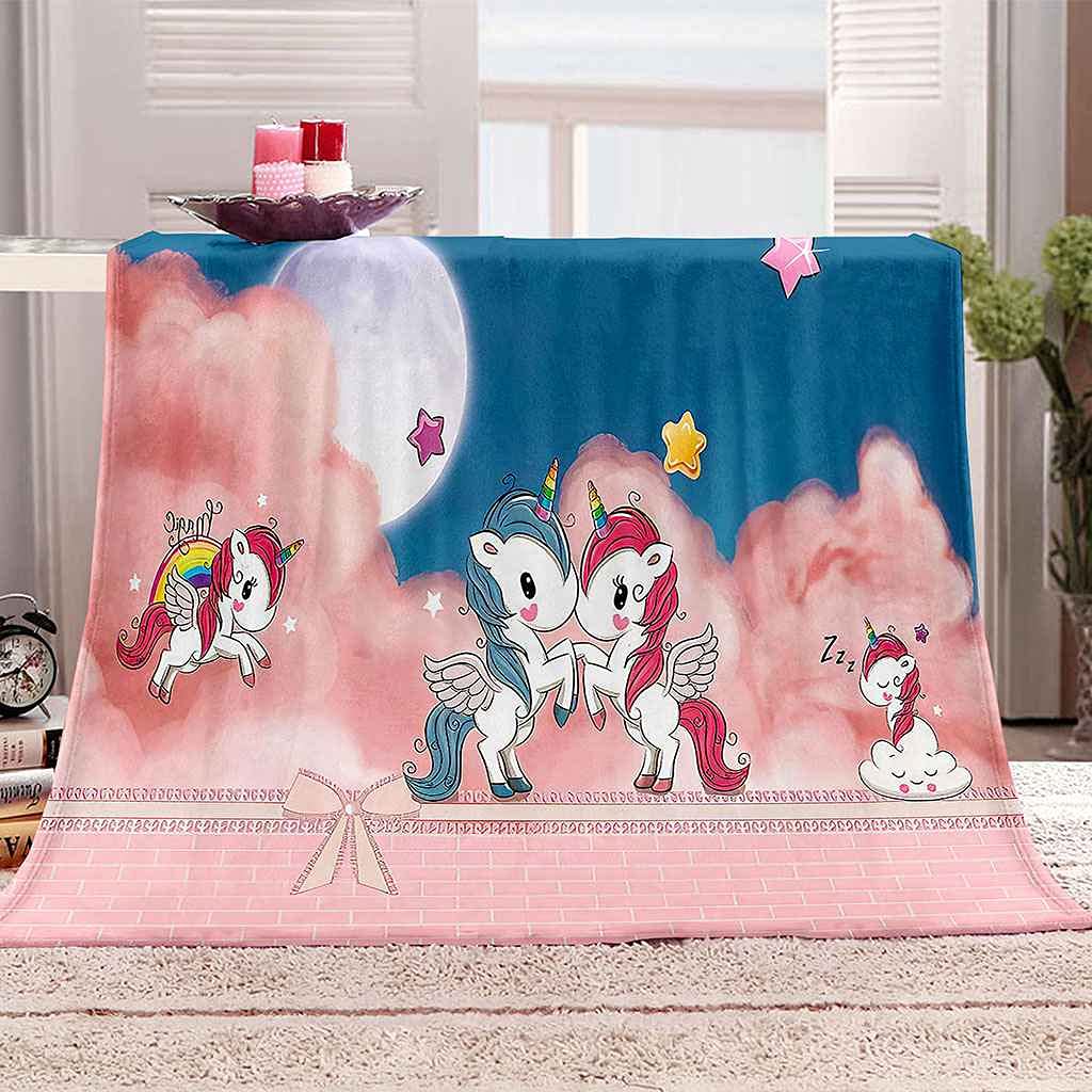 Couverture flanelle cheval de dessin animé pour lit sofa et voyage
