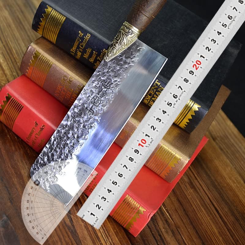 Meat cleaver, 7.5 Inch Handmade Knife 7Cr17 High Carbon Steel Anti-Stick Forged Veins Slicing Cleaver Nakiri Kitchen Knife Copper Flower Decor Cleaver Knife