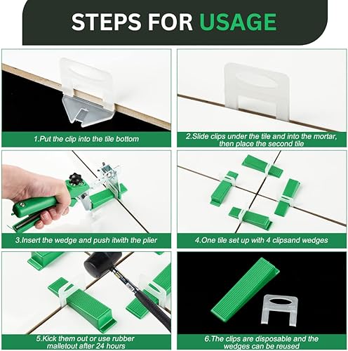 Miniatura 6 de Kit de sistema de nivelación de azulejos KMS de 116 pulgadas, el juego incluye 300 clips espaciadores de azulejos, 100 cuñas de azulejos y 1