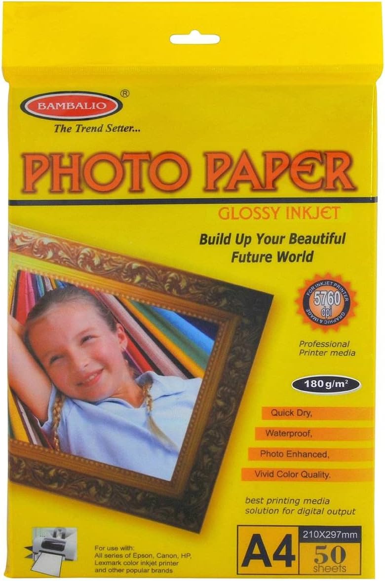 Bambalio BPG 180-50 (Classic) Glossy Photo Paper, 180 gsm, 50 Sheets A4 Size
