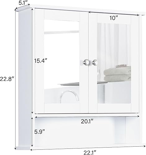Miniatura 3 de MAISON ARTS Botiquín de baño con espejo y estante ajustable, armarios de pared para cocina y lavandería, color blanco