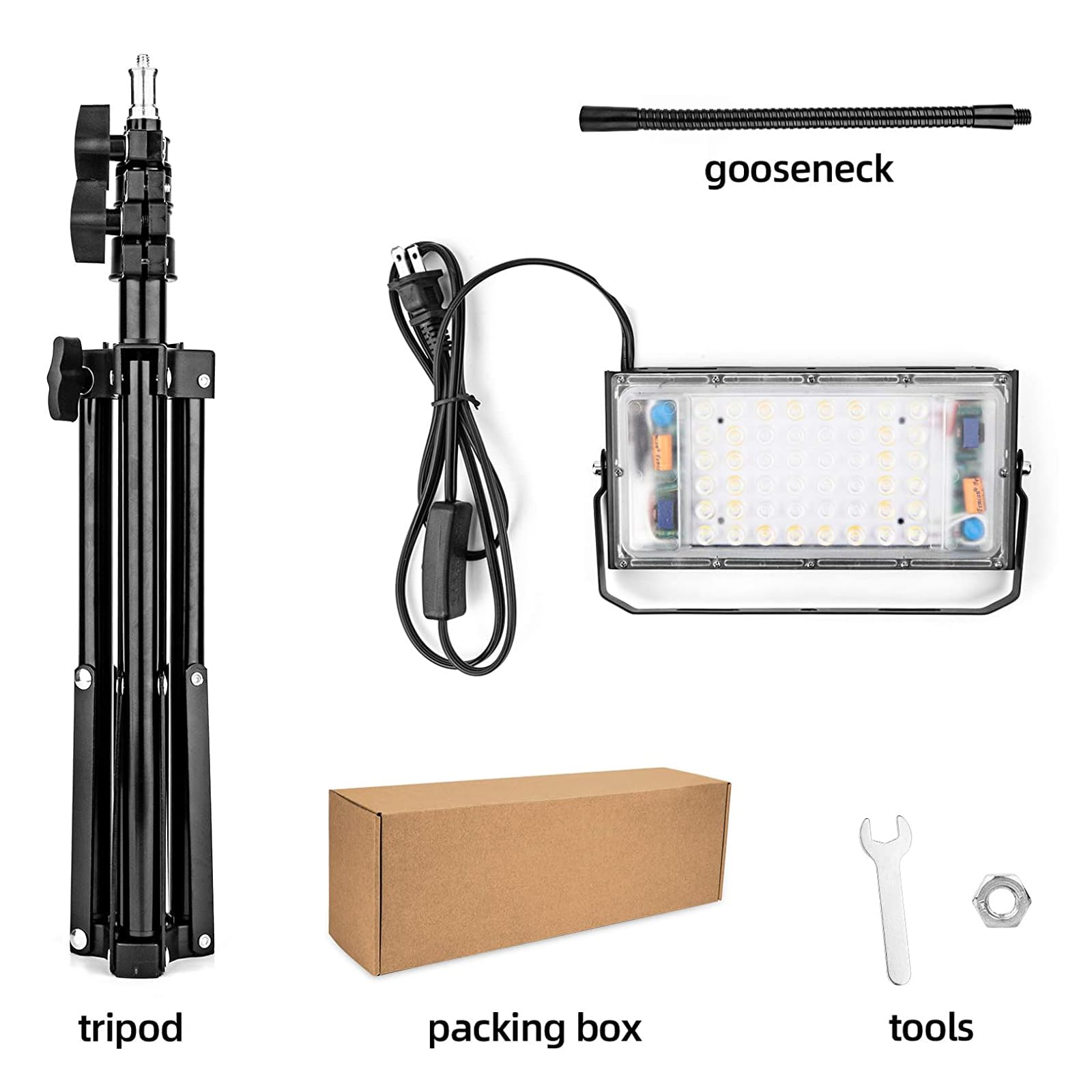 Grow Light with Stand, LBW Full Spectrum 150W LED Floor Plant Light for Indoor Plants, with On/Off Switch, Flexible Gooseneck, Adjustable Tripod Stand 15-47 Inches