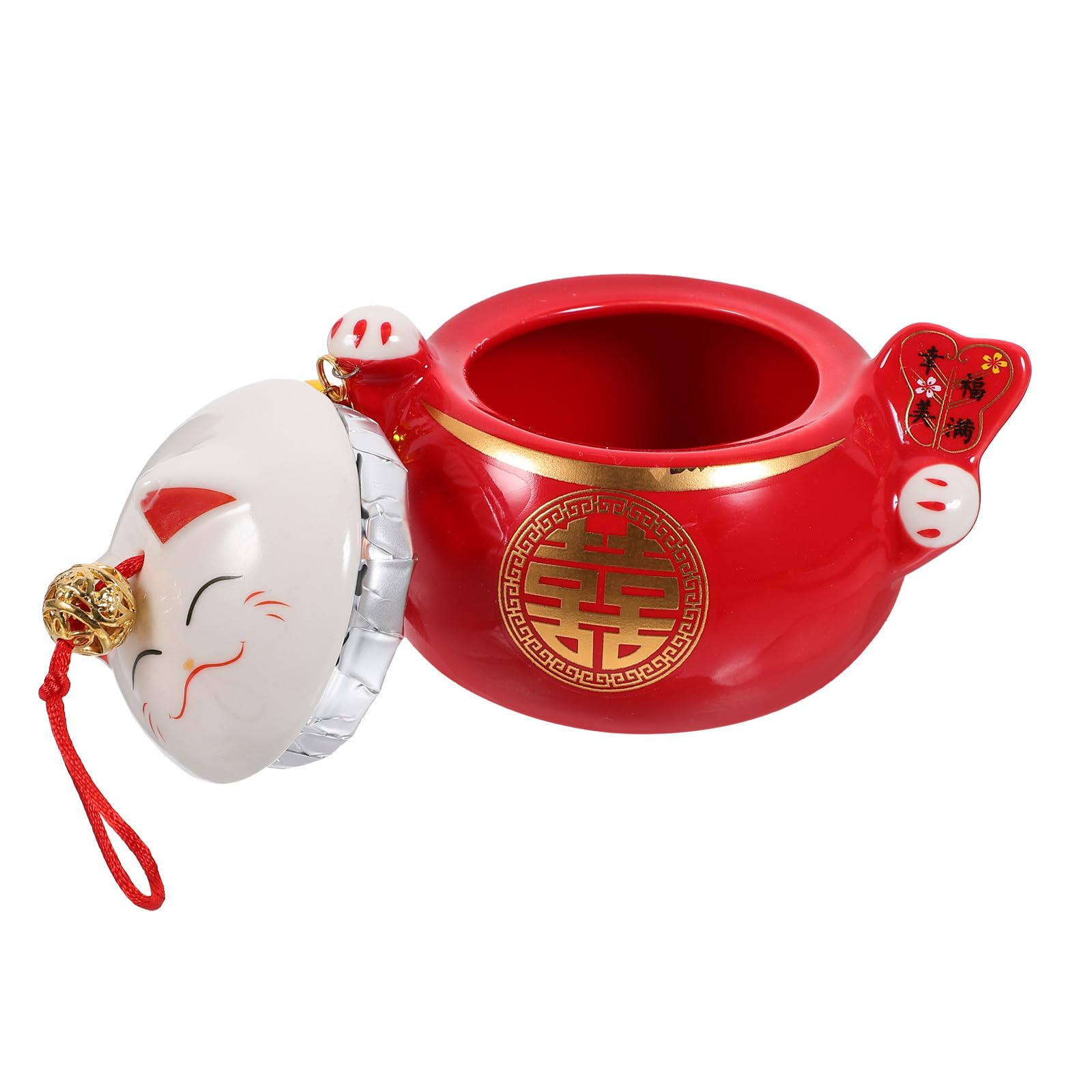 Tarro de cerámica rojo ideal para decorar mesas de dulces en bodas