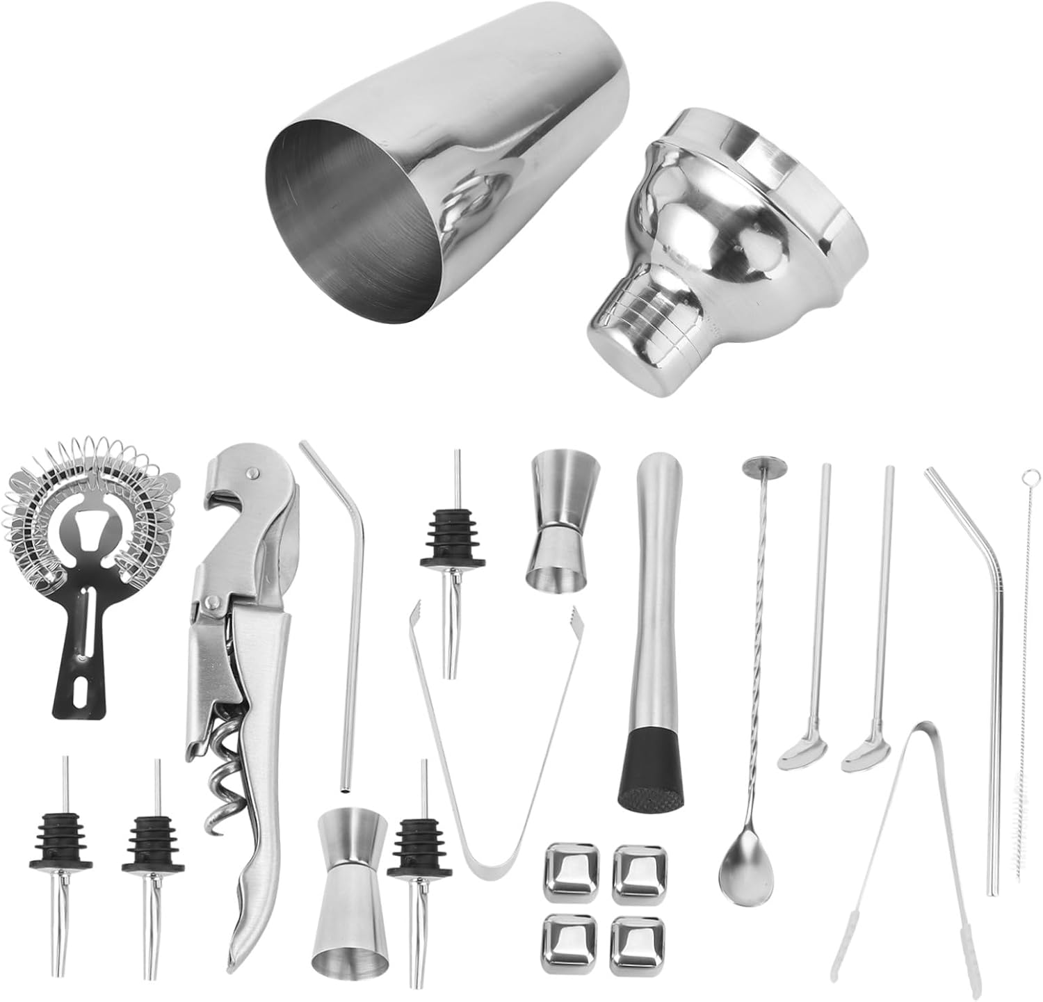 22 Pcs Stainless Steel Cocktail Shaker Set with Measuring Cup Professional Bartender Supplies for Home Bar Drink Maker Kit for Mixing Martini and Cocktails