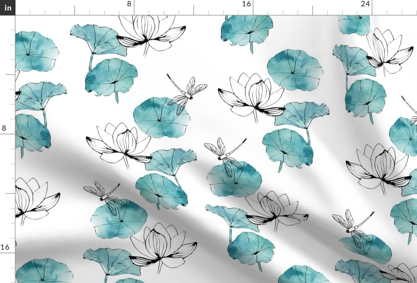 Spoonflower Fabric - Dragonfly Watercolor Lotus Floral Turquoise Blue Green Nature Printed on Upholstery Velvet Fabric Fat Quarter - Upholstery Home Decor Bottomweight Apparel