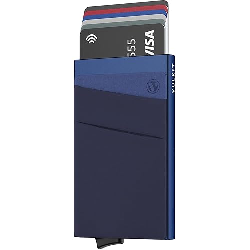 VULKIT Card Holder with Money Pocket Pop Up Wallet RFID Blocking Slim Metal Bank Card Case Holds 5 Cards and Notes