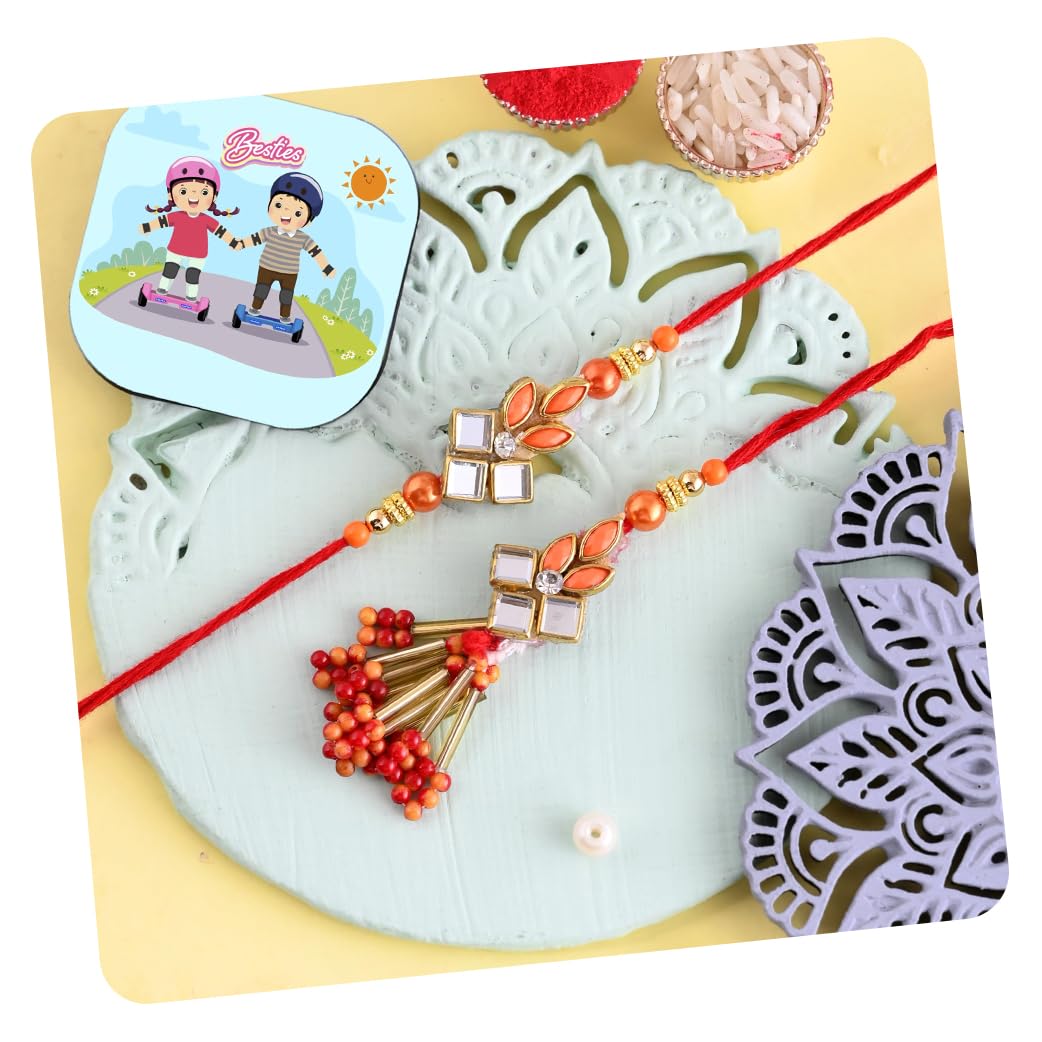CraftVatika Rakhi Gift Combo for Brother and Bhabhi, Couple Pair Rakhi for Bhaiya Bhabhi with Fridge Magnet Gift Set, Rakshabandhan Rakhi Gift, Kundan Rakhi with Fridge Magnet for Door Decor-picture-19
