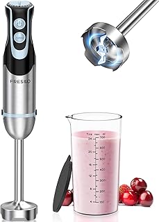 FRESKO Mixeur plongeant 1000 W avec 12 niveaux de vitesse, bouton turbo, gobelet de 700 ml avec couvercle, en acier inoxydable, pour sauce, nourriture pour bébé et soupe