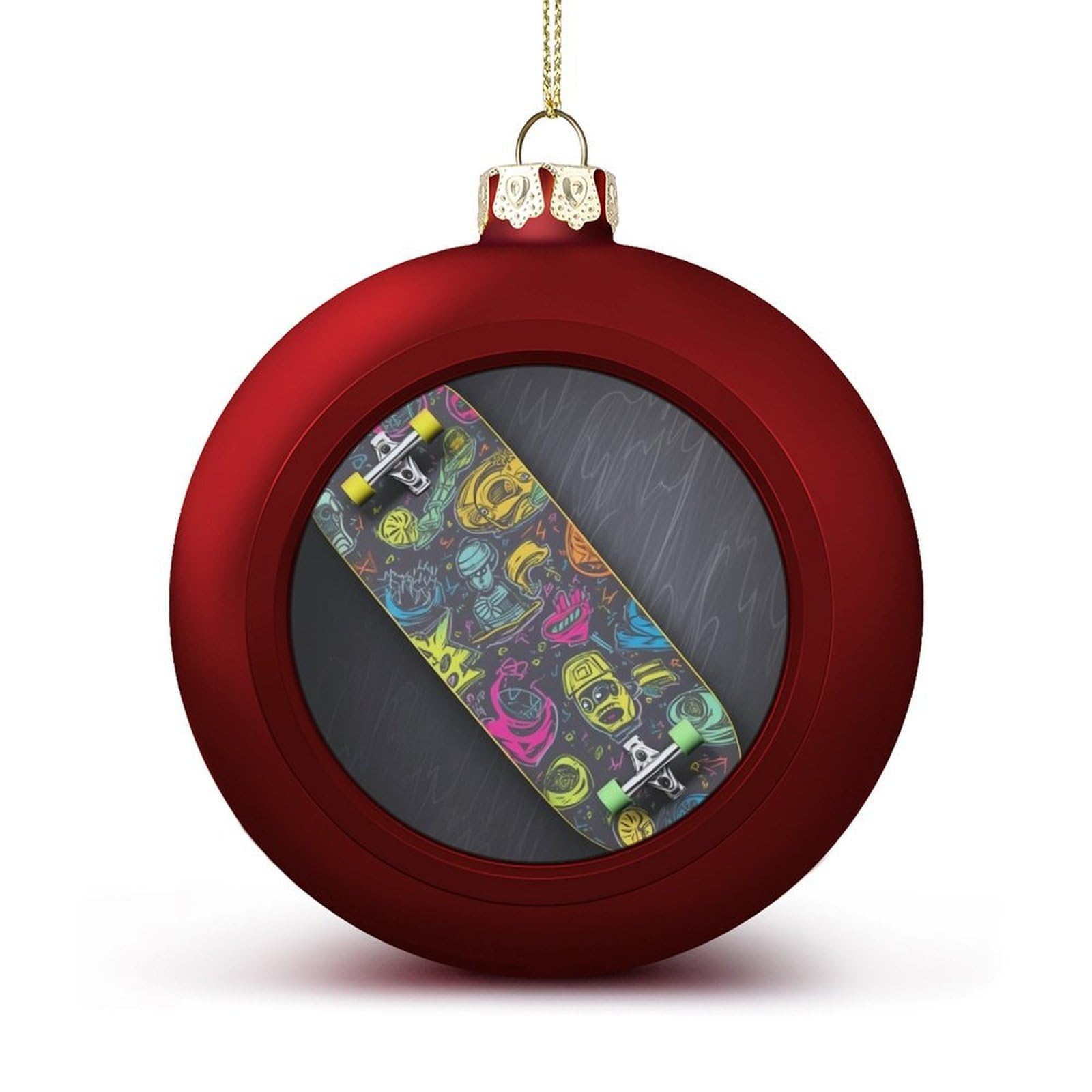 Graffiti Skateboard Christmas Balls Ornaments for Xmas Christmas Tree 1.6" Hanging Shatterproof Xmas Balls Hanging Decor Pendants for Holiday Party Outdoor Indoor DIY Craft Supplies