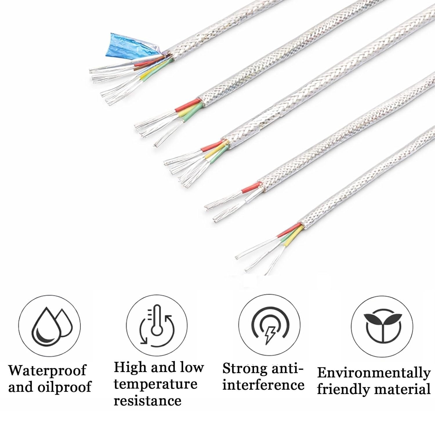 FEP Teflon Shielded Cable Silver Plated Copper Core, High Temperature Signal Wire -55°C~200°C 300/500V Anti-Interference Cable for Sensors, Measuring Instruments & Industrial Equipment(3C-100FT,22AWG)