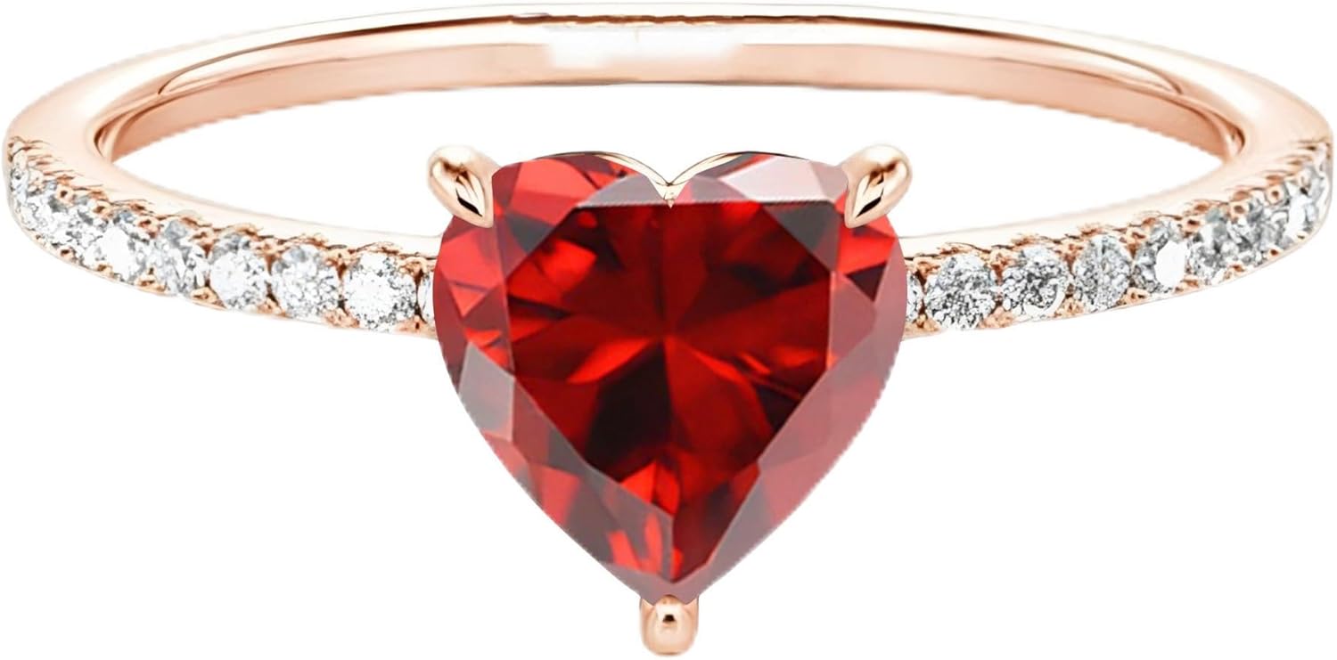 2CT Heart Shaped Gemstone Wedding Ring for Women 10K 14K 18K Gold Engagement Birthstone Statement Rings Wedding Bands Gift for Bridal Her Mother Valentine's Day Christmas Anniversary