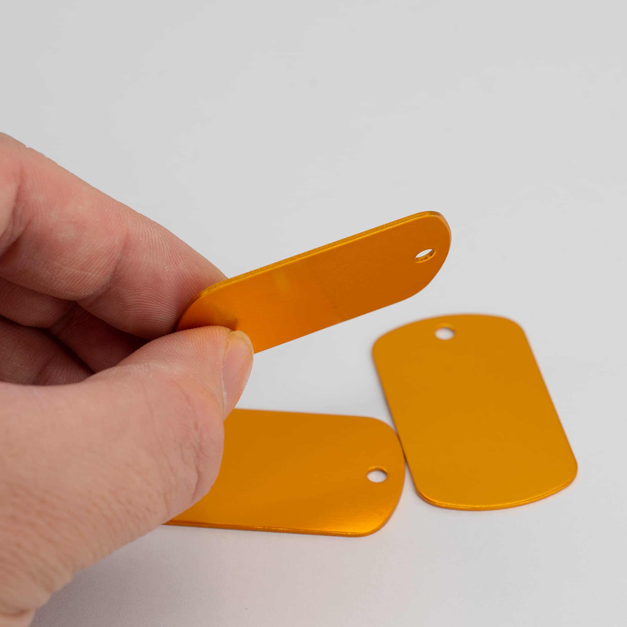 Aluminio grabado en blanco de aluminio, rectángulo, etiquetas en blanco, estampado, grabado en blanco, 25 unidades (naranja)
