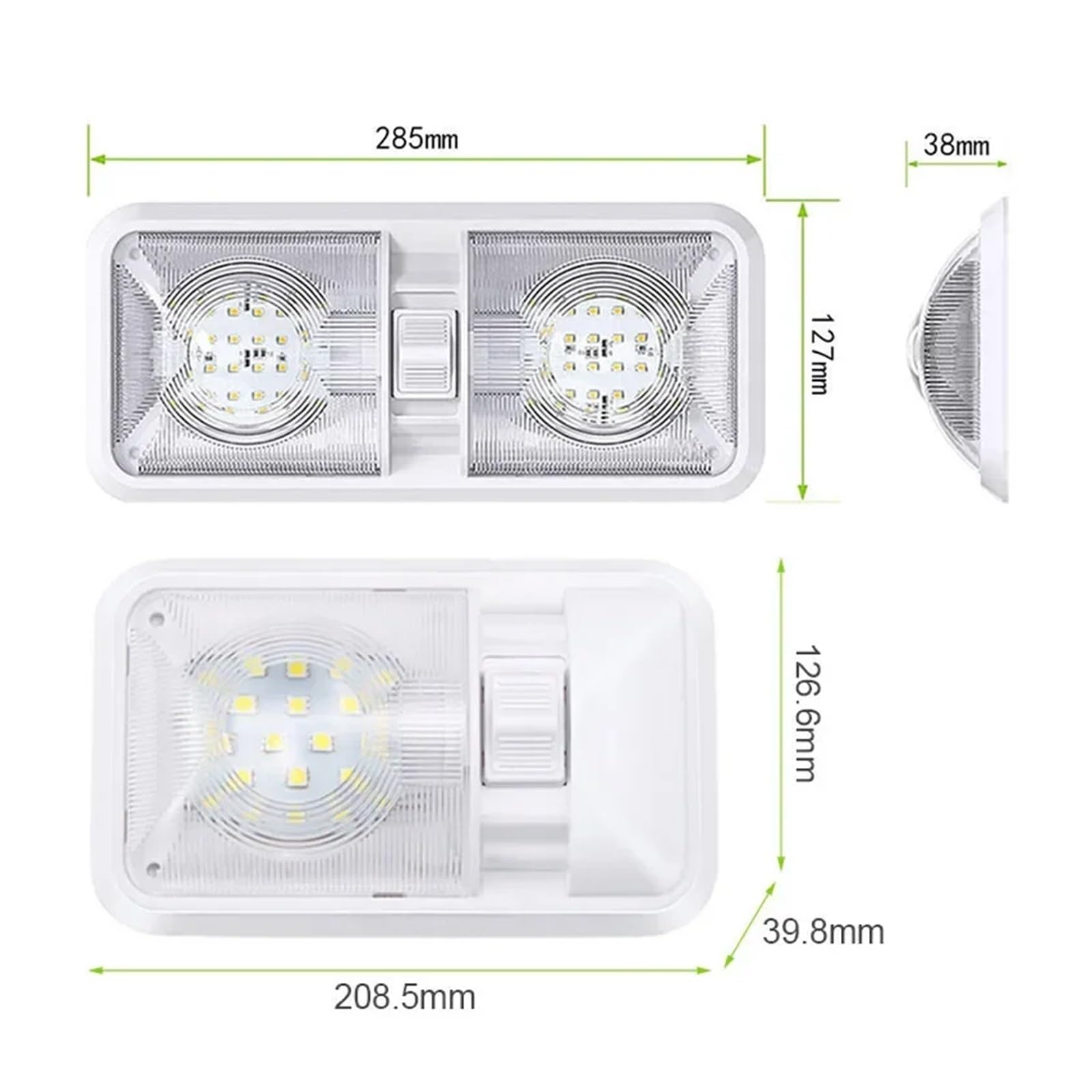 Lampada da soffitto a LED for camper con doppia cupola e interruttore ON/OFF, illuminazione interna for auto/camper/roulotte/camper/barca, 12 V, bianco naturale(24 LED- White)
