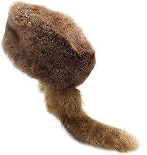 Coonskin Davy Crockett Hat - Plush Soft Faux Fur Crown - Daniel Boone Outdoorsman Adventure Cap - Cabin Décor Raccoon Tail Hat (Brown)
