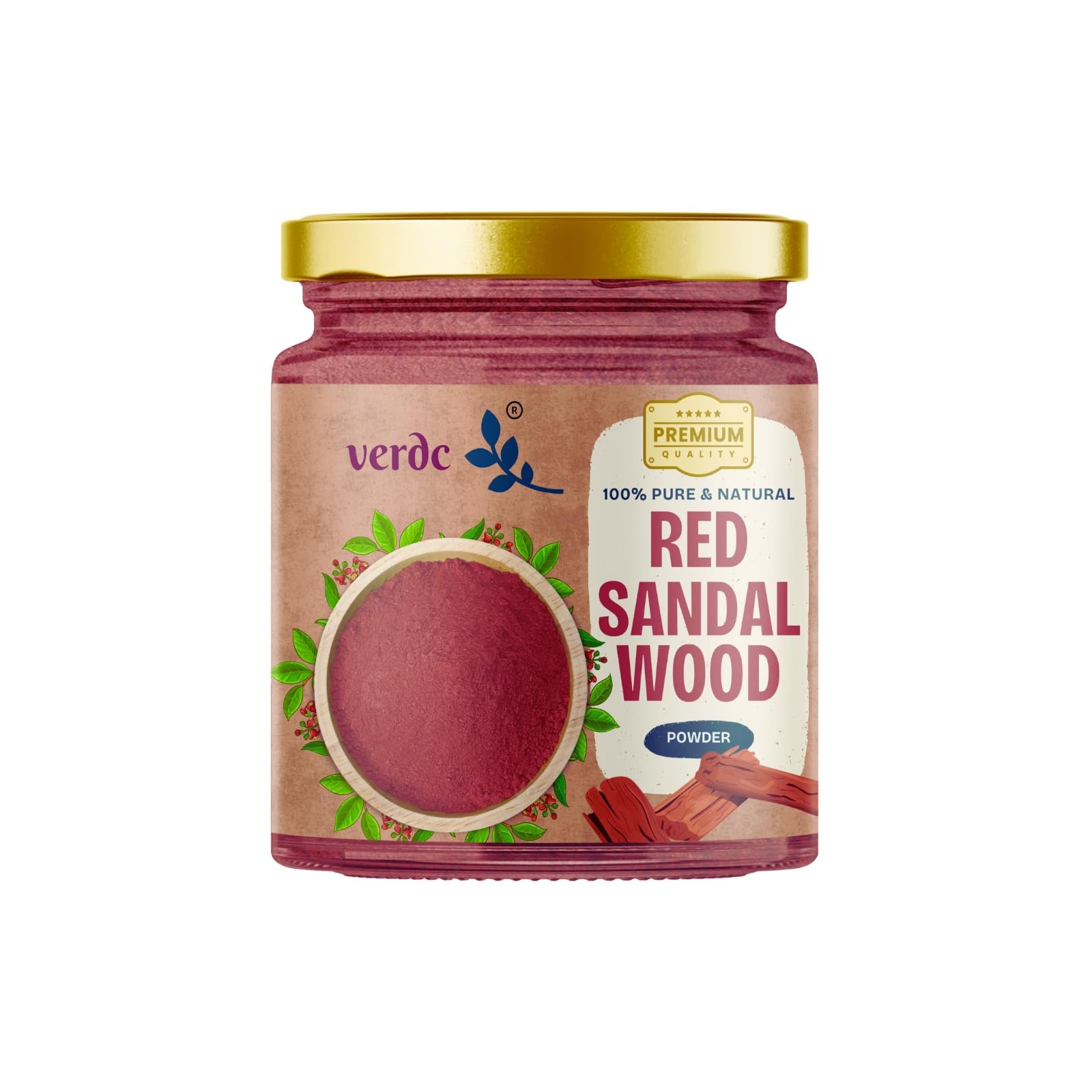 verdc - Pure Red Sandalwood Face Pack Powder, Premium Forest Grade - Lal Chandan | Raktha Chandanam | For Skin Brightening, Acne, Blemishes, Dark Spots - 75 gm