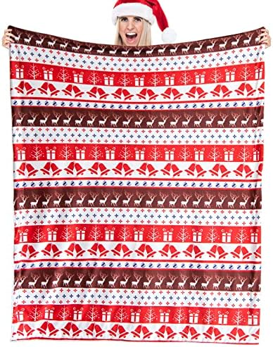 zeqpze Christmas Blanket, Faux Fur Throw Blankets Holiday Theme Home Décor, Fuzzy Warm Blankets and Throws for Couch Bed, Plush Microfiber Blanket, Gifts for Women & Kids - 50 x 60 inch, Red