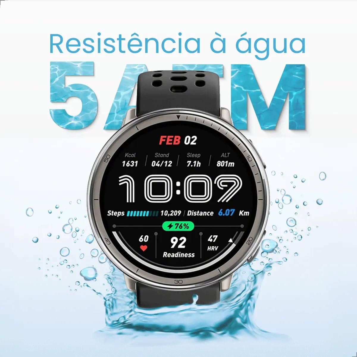 Relógio inteligente 44 mm Amazfit Active 2, mapa GPS com orientação, bateria de 10 dias, modo de esportes 160 +, resistente à água, para Android e IOS (Black Silicone)