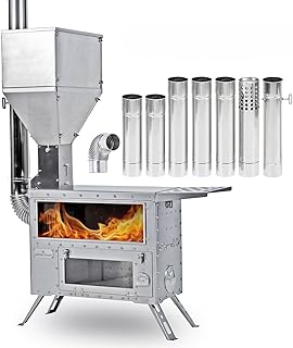 Outdoor Camping Stove with Oven, Multi-Fuel Tent Stove Compatible with Wood or Pellets, Portable Stove with Chimney Pipes for Outdoor Use Only（Model: GreenStovehori 5 Max）